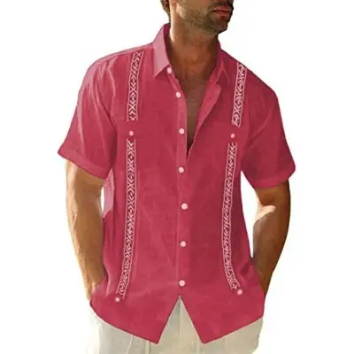 

Men's Vacation Summer Cuban Beach Casual Loose Button Down Shirt Beach Short Sleeve Fashion Male Clothing