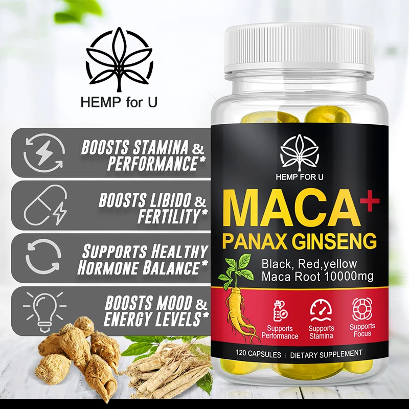 

HFU Panax Ginseng Maca Extract Capsules Potent Stamina Potency Endurance Immunity Health Kidney Male Energy Supplements Men Only