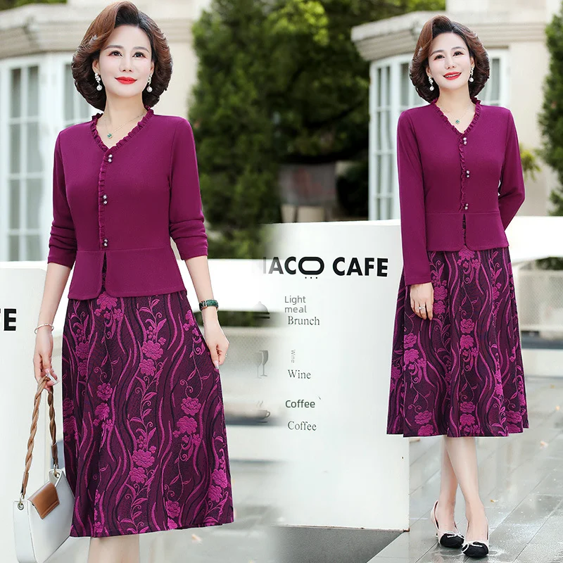 Модное платье с длинным рукавом для пожилых женщин среднего возраста