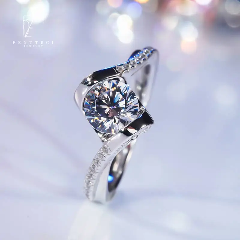 FENTTECI D Color Moissanite Ring S925 Sterling Silver Pt950 Platinum Plated Forever Love Fine Jewelry for Women Proposal Wedding