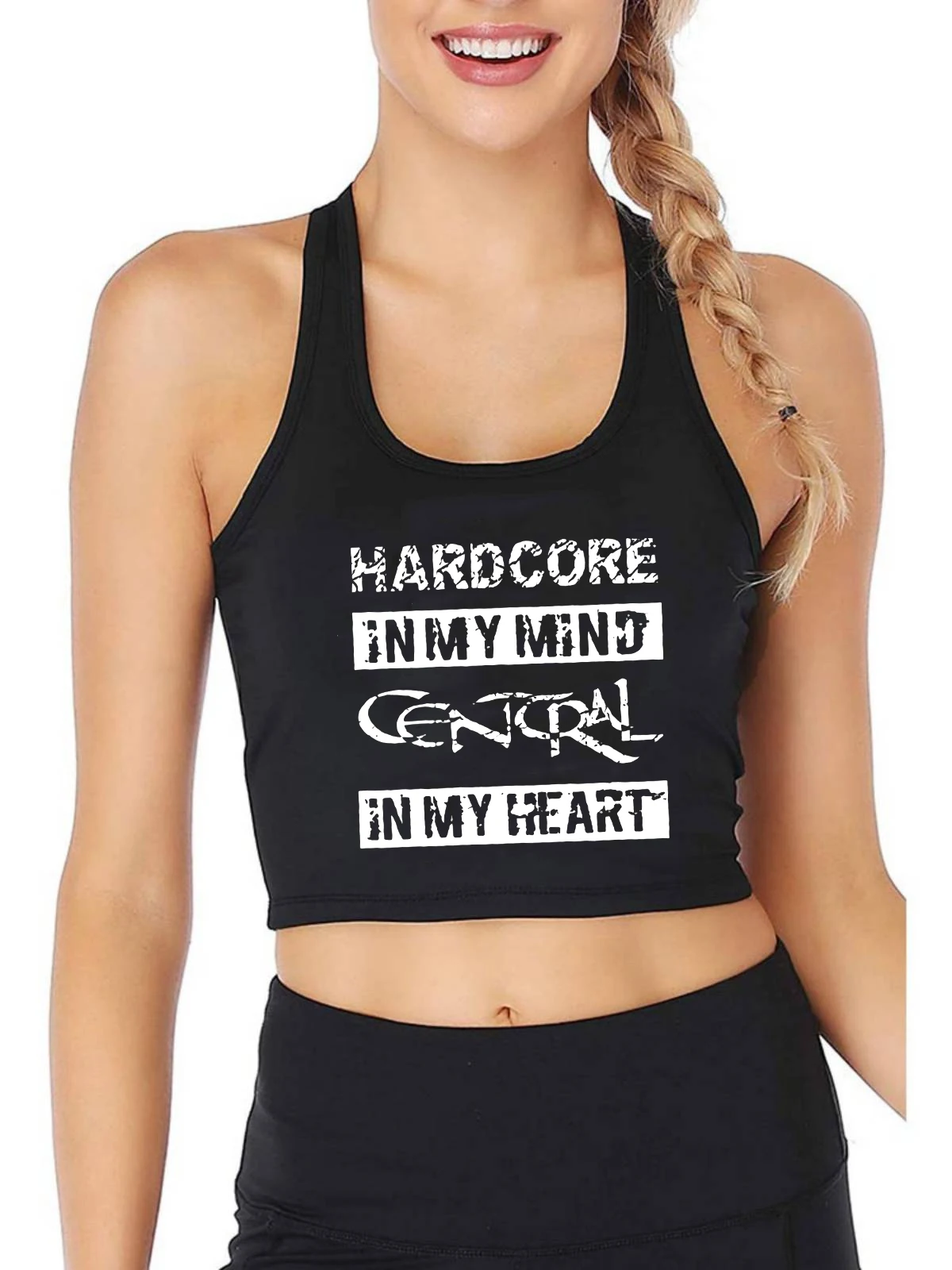

Hardcore In My Mind Cencral In My Heart Graphics Crop Top Women's Sassy Sexy Slim Fit Tank Tops Customizable Camisole