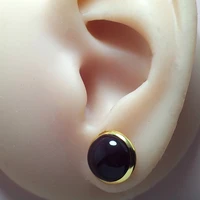 12mm ear studsgold color plated brassblack agate stone cartilage piercing jewelry 1pairs