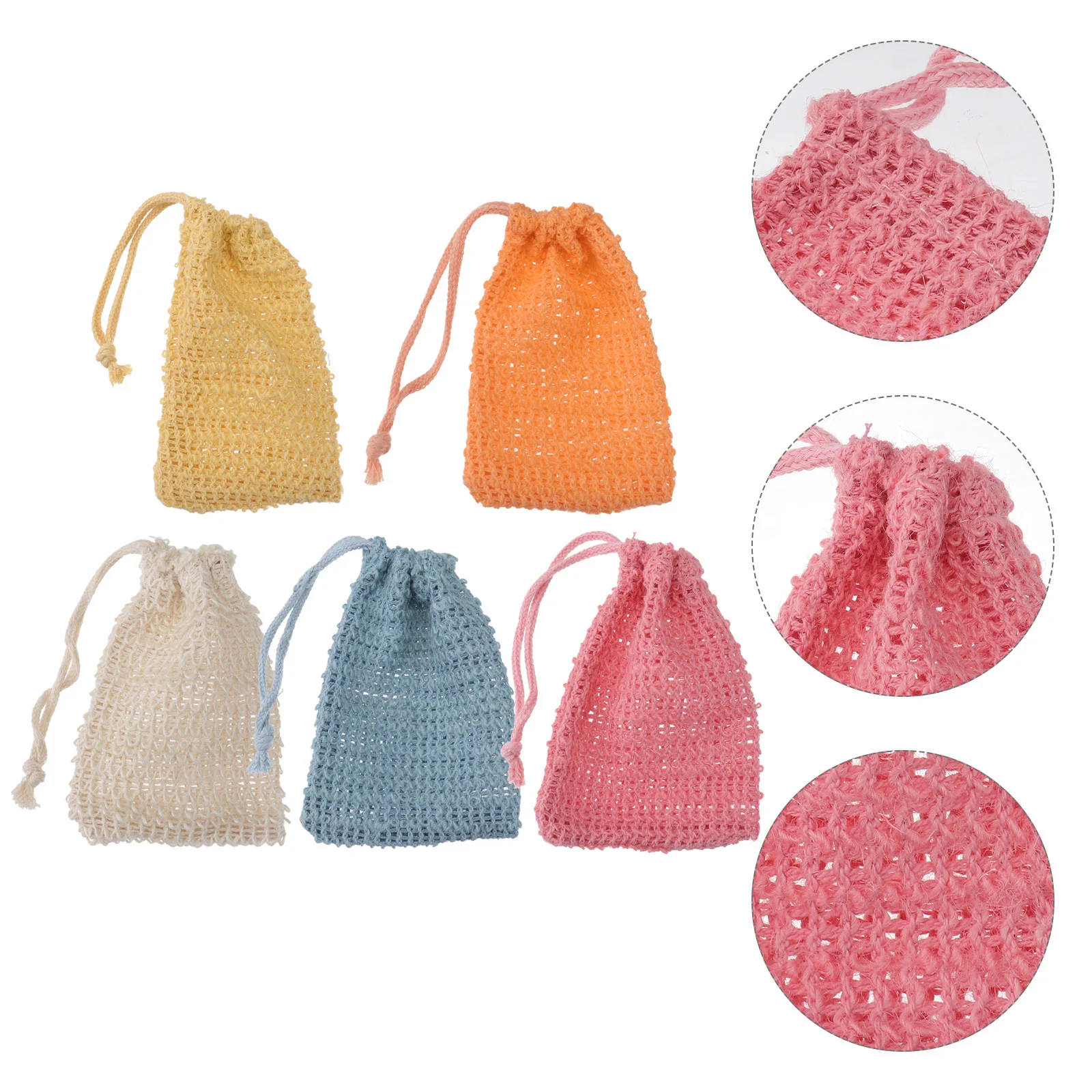 

5pcs Saver Bag and Exfoliating Towel Foaming Mesh Net Natural Bubbling with Drawstring for Cleaning Shower Bath Saver Bag Mixed