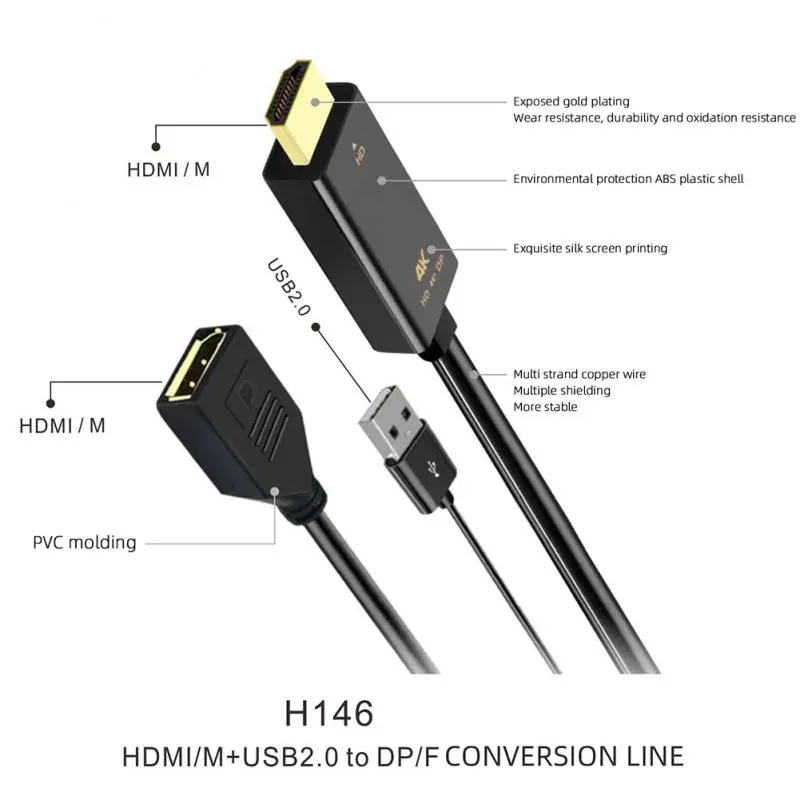

HDMI-compatible To Dp Conversion Line 4k * 60hz Portable Usb Charing Cable Office Tools Adapter Dp / F Computer Accessories