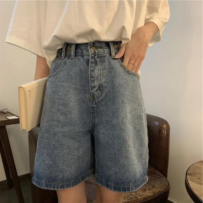 

Summer Chic High Waist Denim Straight Shorts Women's Preppy Girls Streetwear Versatile Casual Fashion Women's Clothing Casual