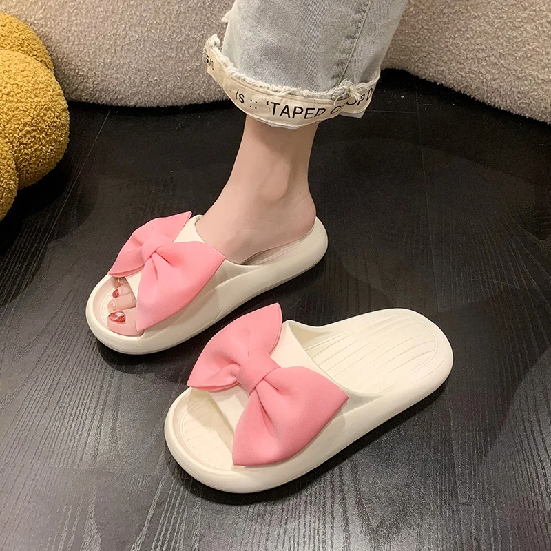 

House Slippers Platform Shoes Woman 2023 Med Shale Female Beach Luxury Slides Butterfly-Knot Flat Summer Sabot Designer PU Butte