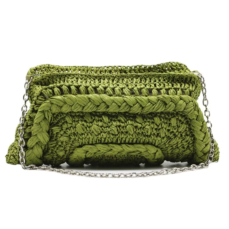 

Fashion Straw Shoulder Bag for Women Hollow Chain Hobos Bag Shopper Handbag Ladies Casual Woven High-capacity Underarm Bags Ins