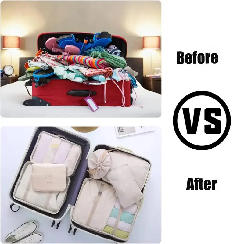 Travel Cubes Set, 8Pcs Lightweight packing cubes, Travel Luggage Organizer Bag Set for Travel Accessories,Gray