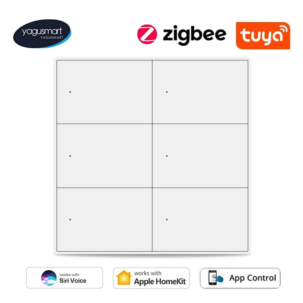 Умный выключатель Yagusmart Zigbee, 6 клавиш, кнопка для управления домом, функция Alexa/Google Home, голосовое управление