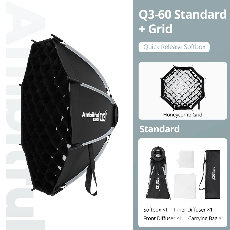 Фото Флэш-вспышка Godox AD300PROII с кольцевым светом SA-GD, софтбоксом Q3-60см и решеткой, стробоскоп TTL HSS 12W, комплект для моделирования света Bi-color №5