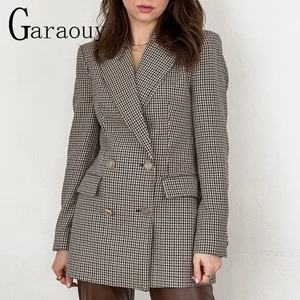 Garaouy 2022 Spring Women Vintage Plaid Houndstooth Blazer Jacket Casual Double Breasted Suit Coat O in Pakistan
