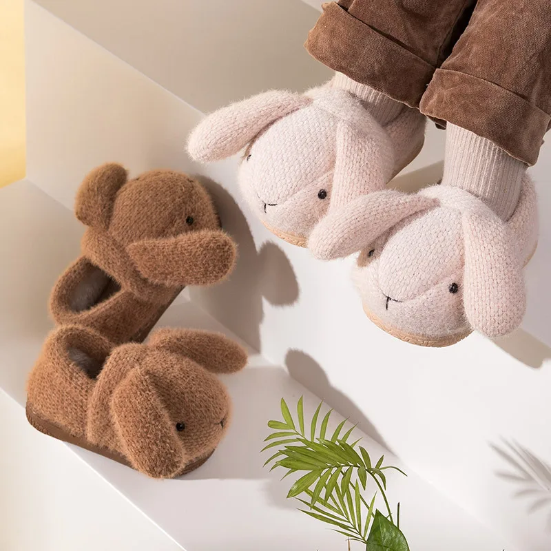 Детские зимние тапочки, симпатичная мультяшная домашняя Нескользящая хлопковая обувь с кроликом, Детская домашняя теплая хлопковая обувь ...