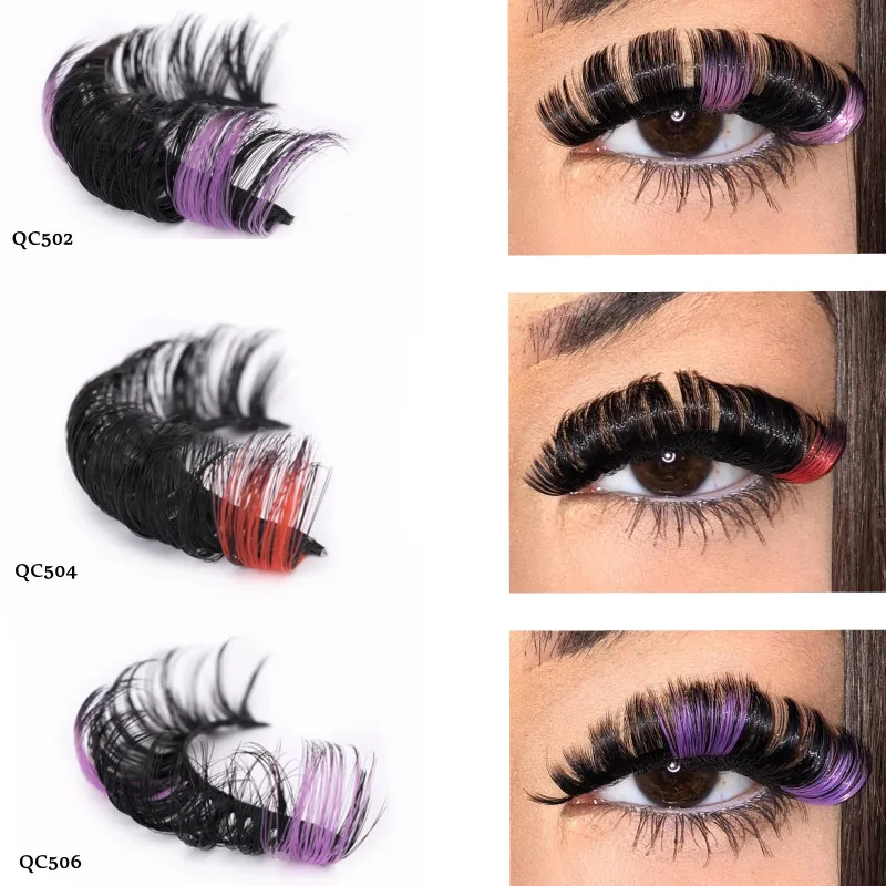 

Asiteo Newest Two-color D curl Color False Eyelashes Red Pink Mix Dramatic 3D Mink Colored Ombre Rainbow Eye Lashes For Dolls