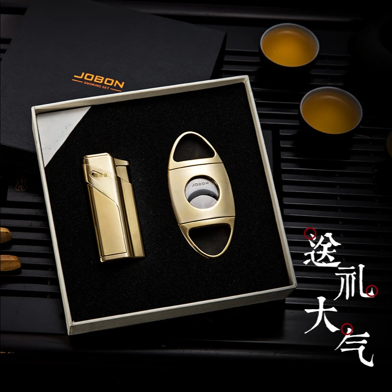 

Cigar Inflatable Lighter Windproof Straight Gift Box Set Multi-functional Cigar Cutter Personality Creative Gift for Boyfriend