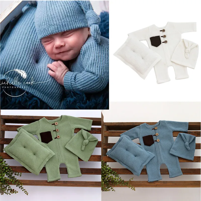 Newborn Photography Clothing Hat+Jumpsuit+Pillow 3Pcs/set Studio Infant Shooting Clothes Outfits Baby Photo Props Accessories