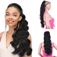 synthetic long body wave drawstring ponytail hairpiece natural hair for women fake black wavy clip in hair extension