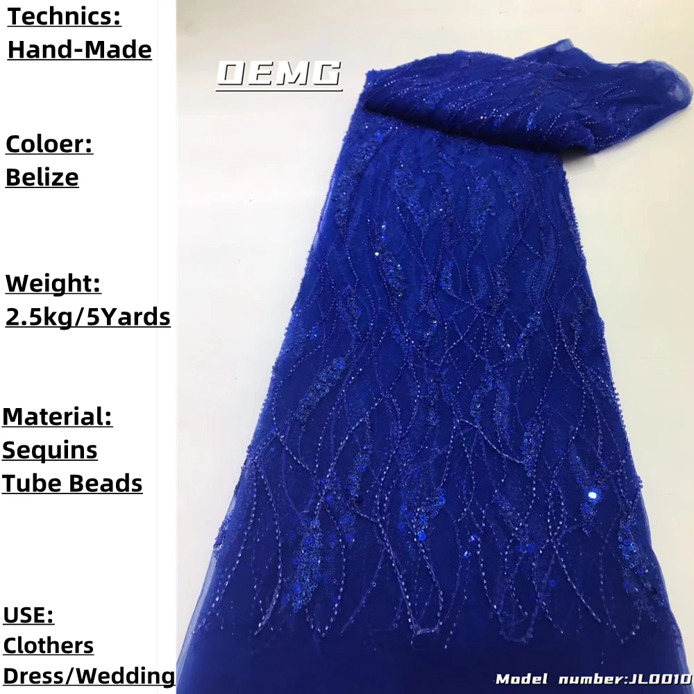 

OEMG Summer Women's High Quality 5 Yards Luxury Handmade Sewing Materials Blue French Mesh Lace Fabirc For Bride Dress JL0010