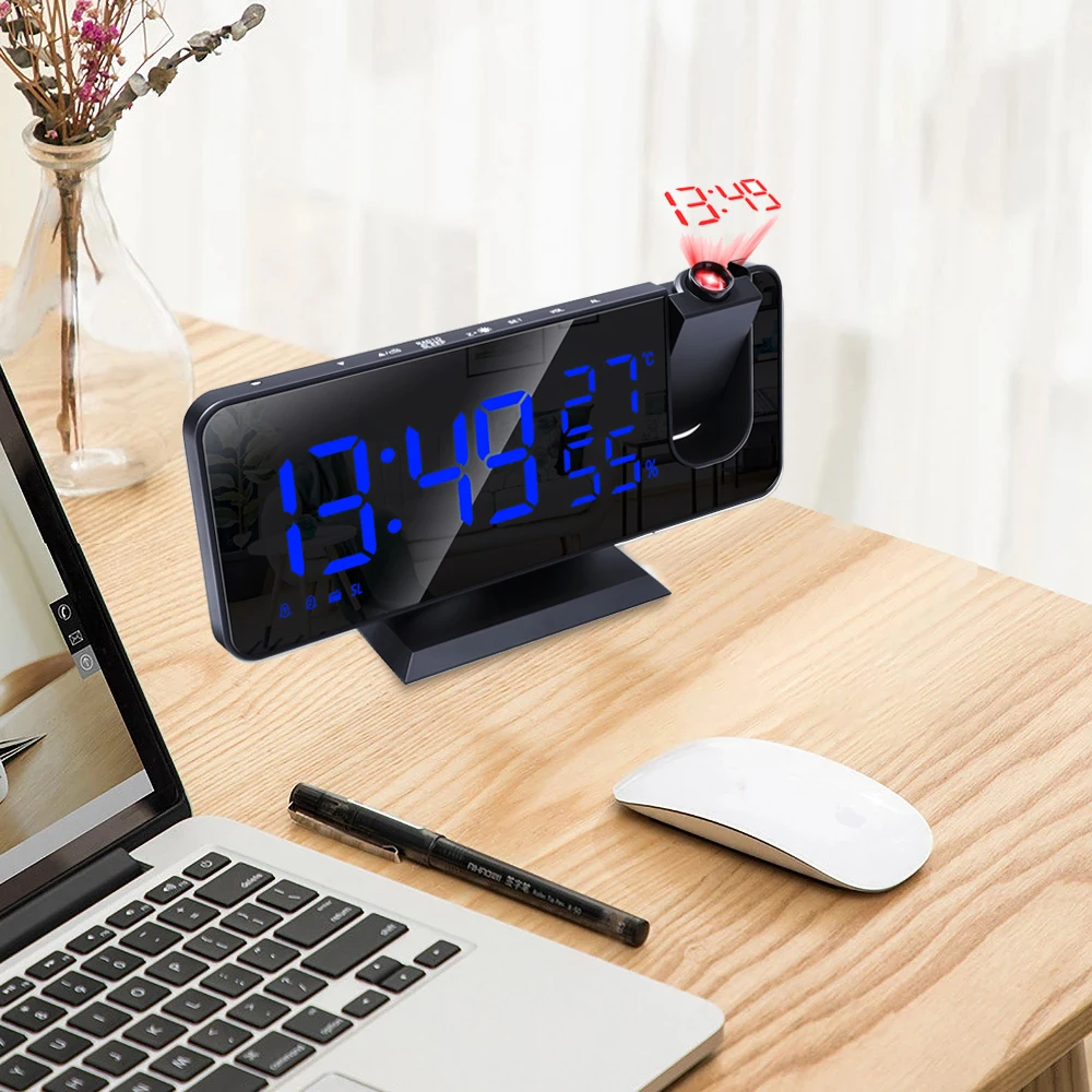 FM Radio LED Digital Smart Alarm Clock Watch Table Electronic Desktop Clocks USB Wake Up with 180° Projection Time Snooze | Дом и сад
