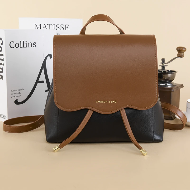 

Retro School Backpack Youth Girls PU Leather Women's Backpack Large Capacity Backpack Women's Handbag Solid Color Computer Bag