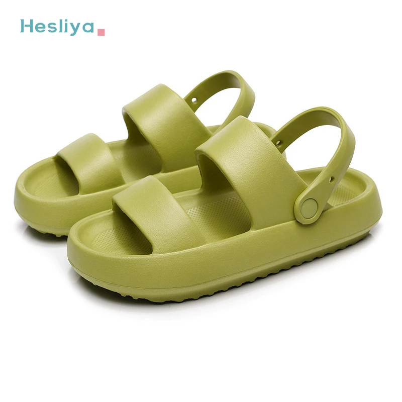 Summer Thick Platform Slippers Double Row Couple Flat Sandals Women Soft Bottom Cloud Slippers Heel Indoor Wear-resistant Shoes