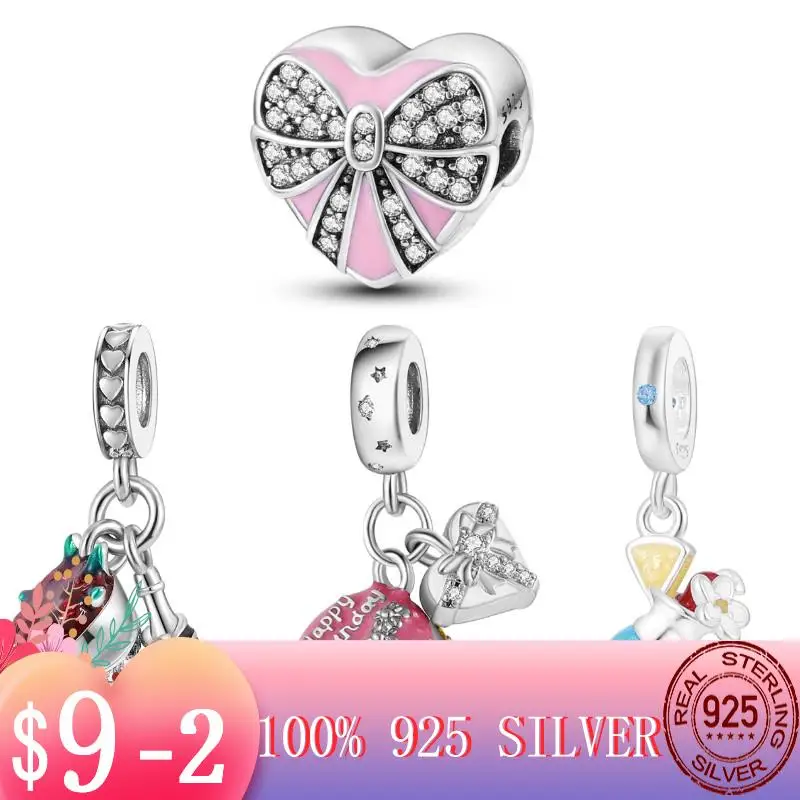 

Лидер продаж 2022, новинка, винная бутылка с цветком из серебра 925 пробы, Розовый Шарм-подвеска для торта на день рождения, подходят для браслета, бусины, оригинальные ювелирные изделия, подарок