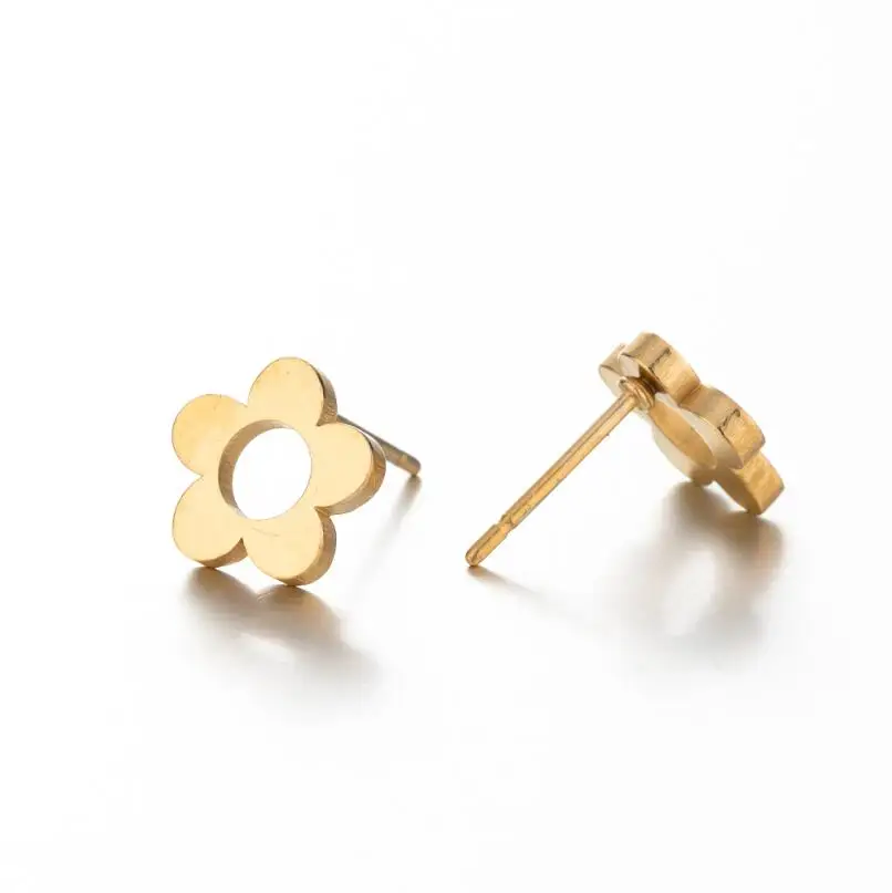 Серьги-гвоздики Shuangshuo в виде цветка из нержавеющей стали с пятью лепестками для