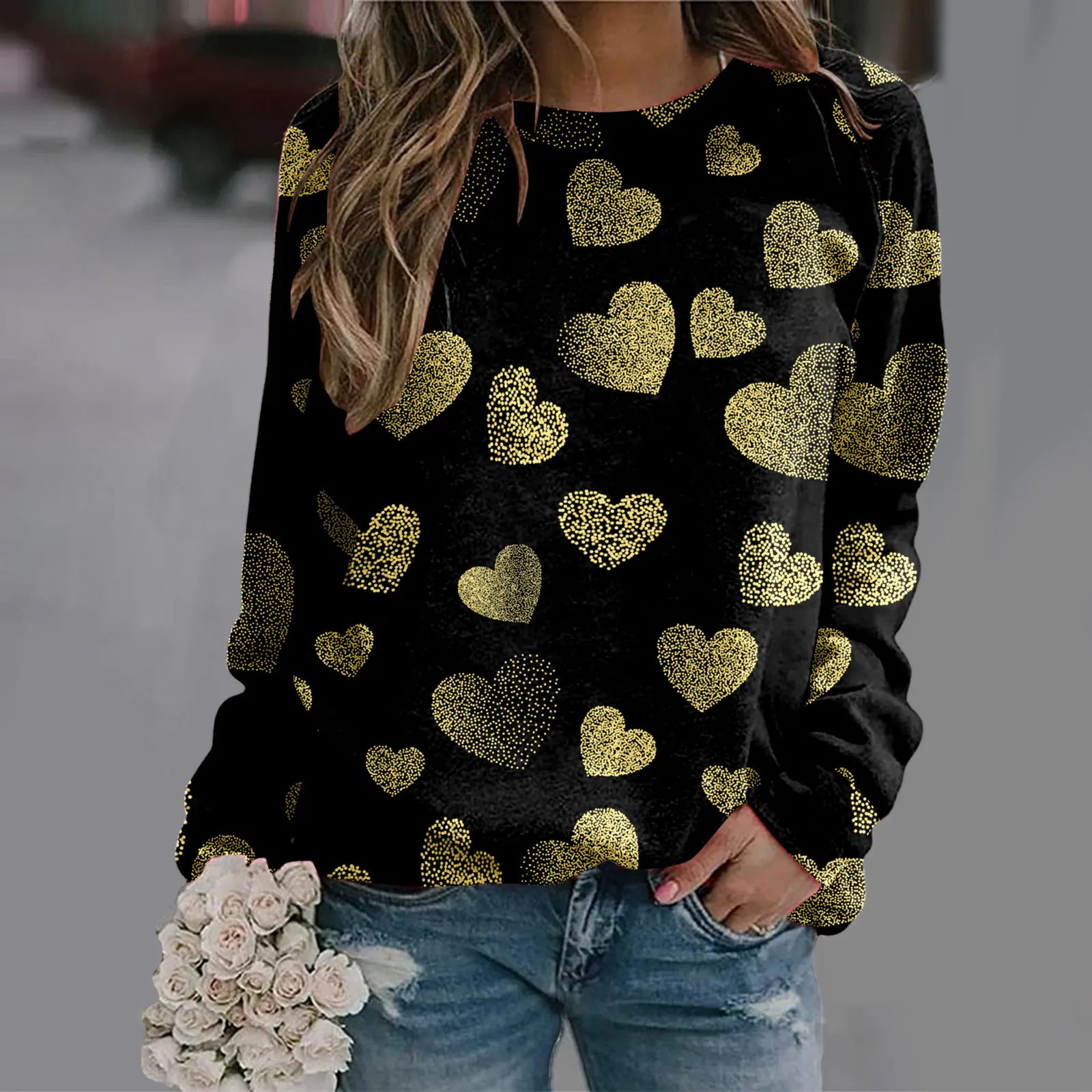 

Fashion Valentine's Day Heart Print Sweatshirt Tops Women's O-neck Casual Pullover Harajuku Long Sleeve Sweatshirts толстовка#H