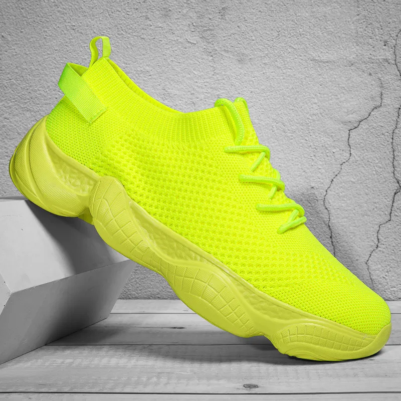 Cheap Hot Knitting Yellow Platform Men's Running Shoes Summer Breathable Comfortable Sock Shoes For Men Non-slip Women Sneakers