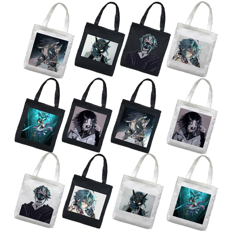

C3123 Genshin Impact Xiao shopping bag shopper reusable handbag tote shopping canvas bag net fabric sacola custom