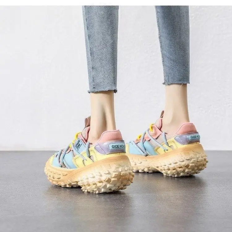 Durian Bottom Women's Design Sense Niche 2023 Spring New Platform Casual Color Dad Shoes  High Heels