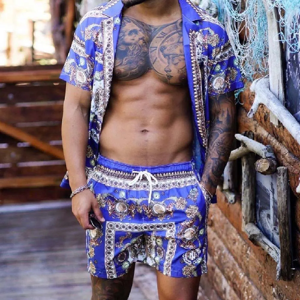 

Outfit Men's Short Sleeve Shorts Men's Print Suit Men's New Casual Beach Suit Shirt Beach Pants Vacation Surfing 2022 Summer Men