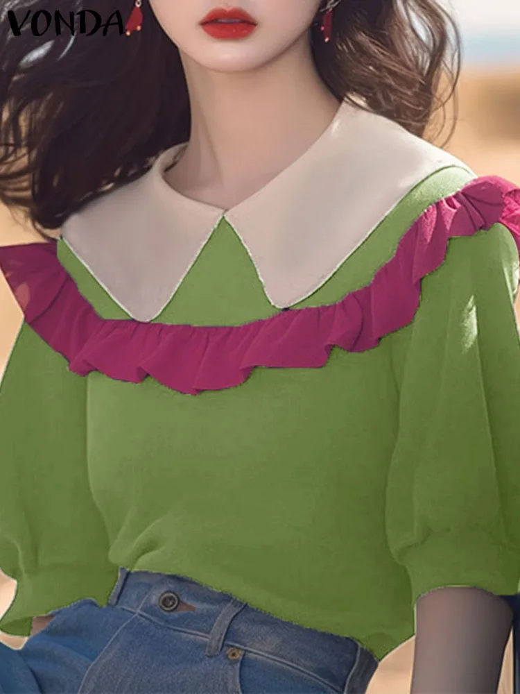 Женская элегантная блузка большого размера 2024 VONDA повседневные однотонные топы с