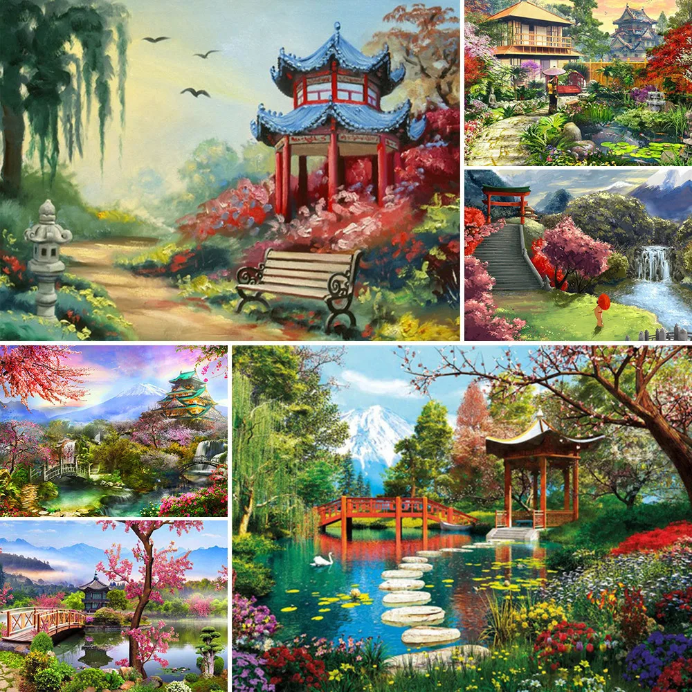 

Landscape Pavilion Printed Canvas Cross Stitch Full Kit Embroidery Needlework Handiwork Hobby Handmade Needle Stamped Room Decor