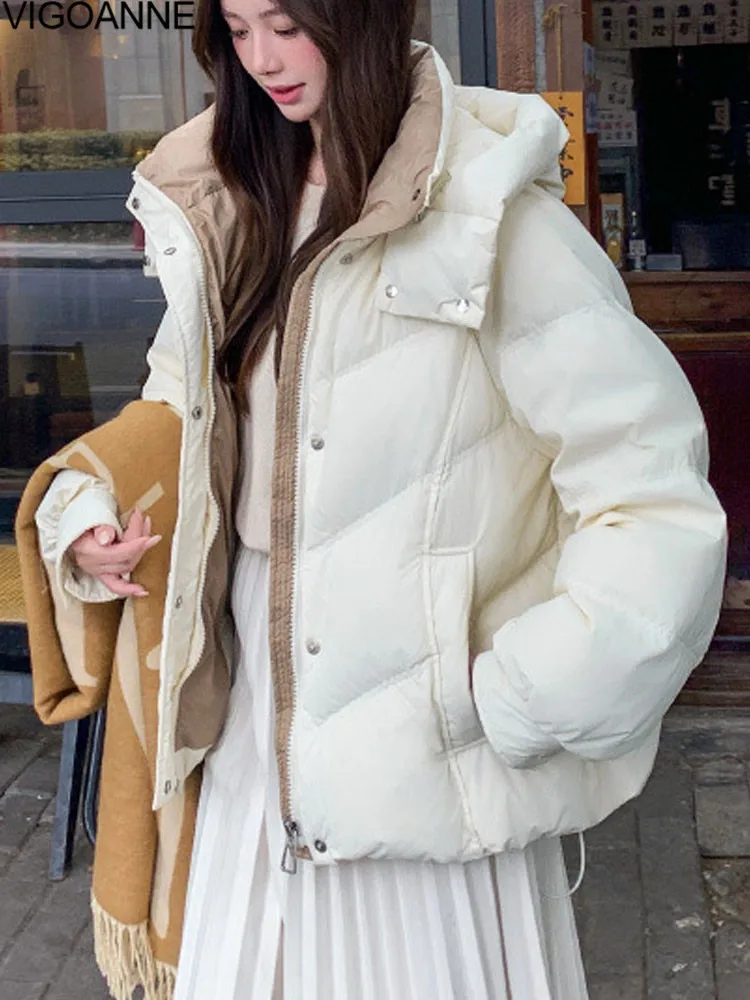 VigoAnne 2025 зимнее однотонное пальто с капюшоном женская корейская куртка длинными