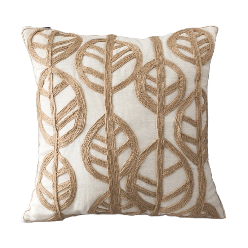 

Nordic Style Retro Linen Throw Pillow for CASE Woven Embroidered Vintage Leaves Pattern Decorative Square Cushion Cover