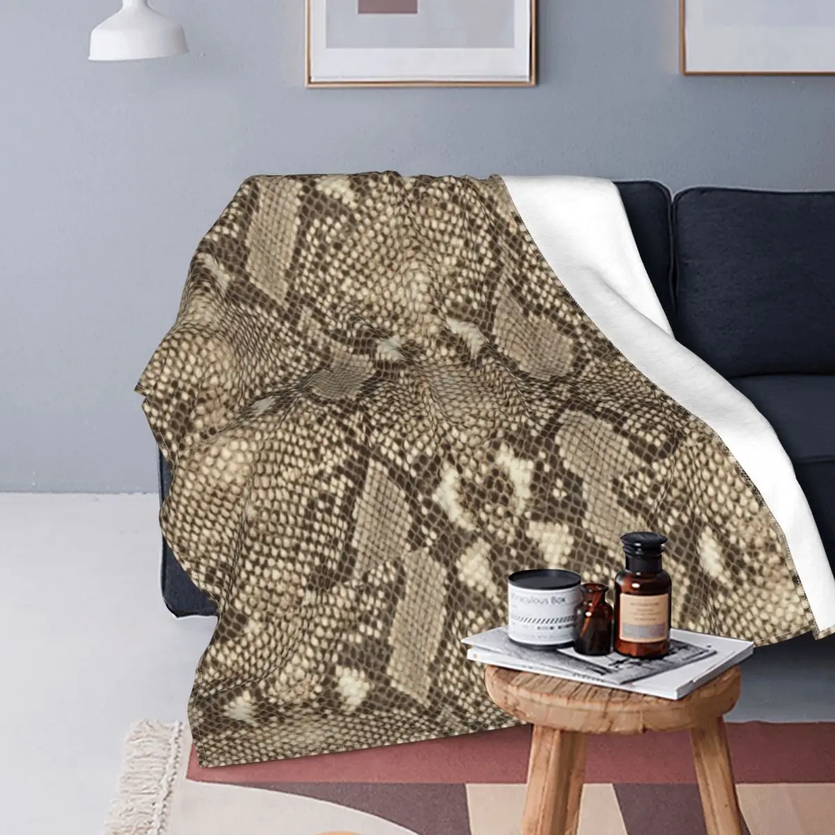 

Brown Snakeskin Blanket Animal Skin Print Fleece Travel Blanket Soft Cheap Fuzzy Bedspread
