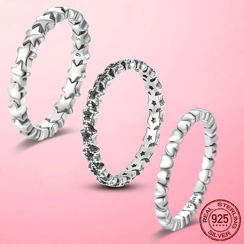 Женские оригинальные кольца из серебра 925 пробы штабелируемые со звездами в виде