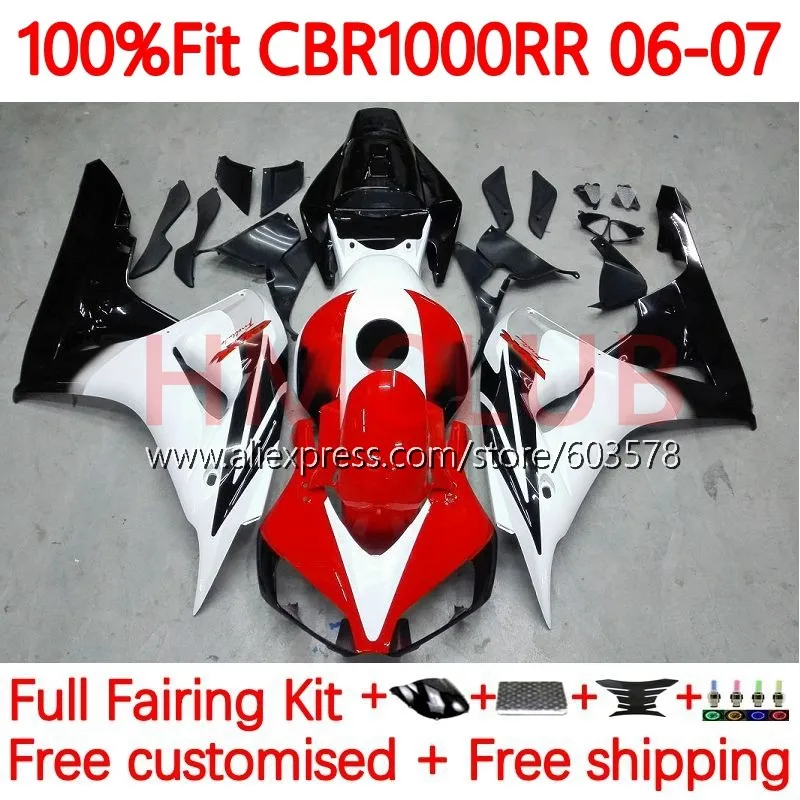 

Injection Body For HONDA CBR 1000 RR CC 1000RR 1000CC CBR1000RR 2006 2007 CBR1000 RR 06 07 OEM Fairing Kit 114No.14 white red