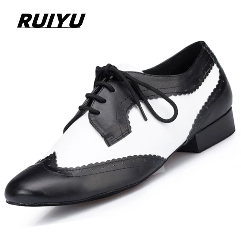 New men's dance shoes party ballroom Latin modern salsa dance shoes black and white leather with male jazz tango shoes