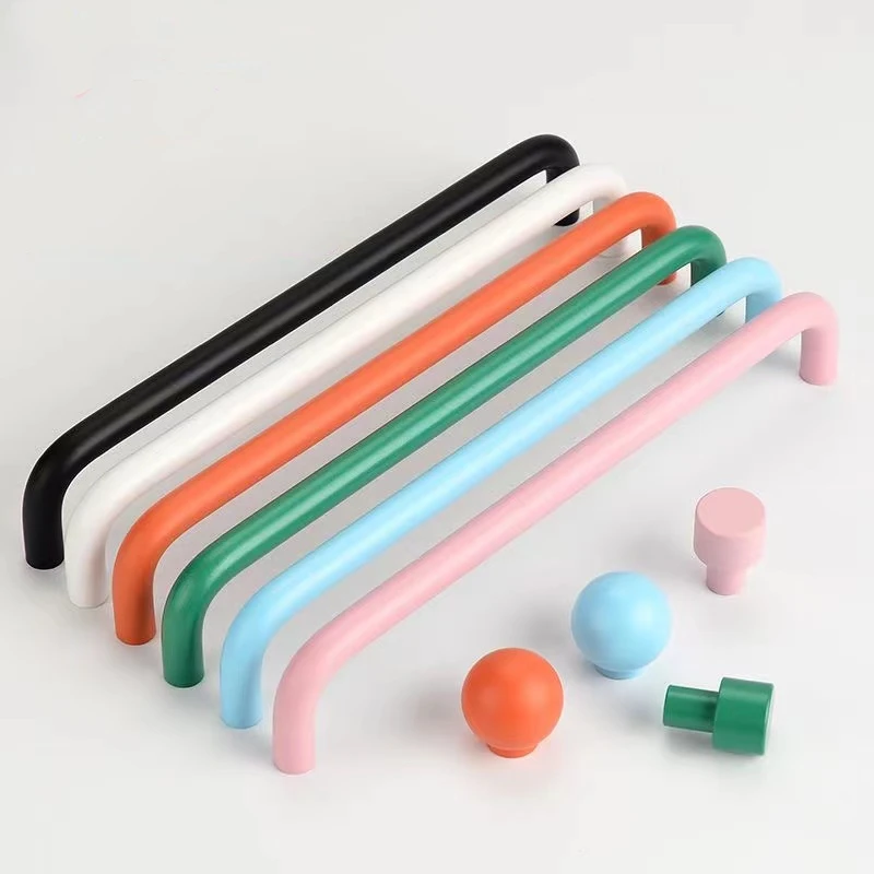 

Colorful Simple Solid Kitchen Cabinet Handles Wardrobe Door Drawer Cabinet Curved Handles for Furniture Children's Room