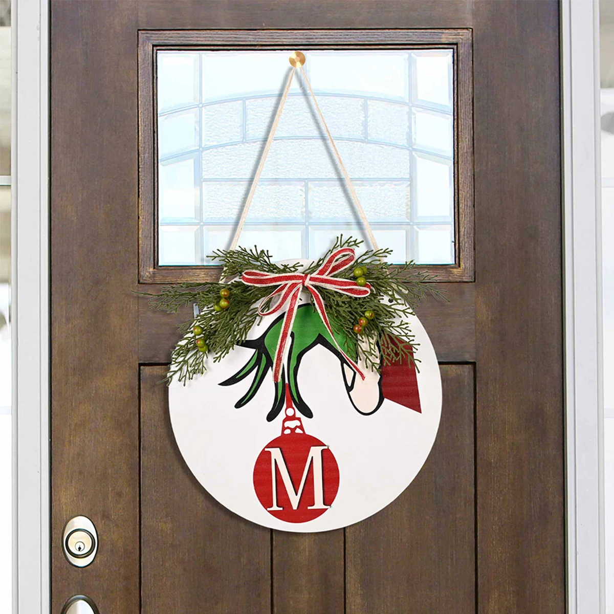 

Christmas Door Hanger Wooden Door Hanging Decoration Handmade Door Hanger Round Door Hanger with Letter for Christmas Farmhouse