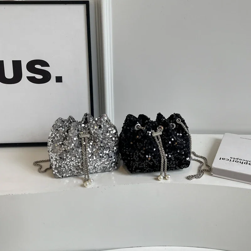 Ручная сумка с пайетками для женщин 2024 новая модная сумка-мешок универсальная