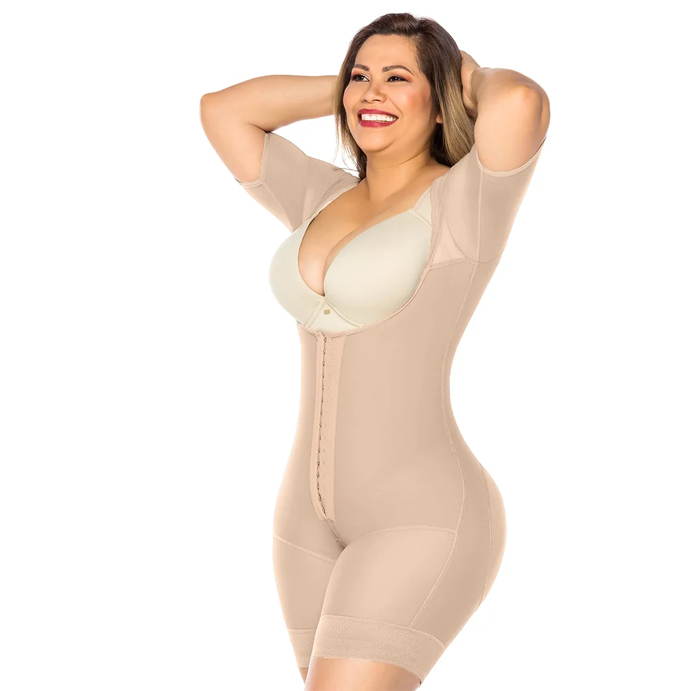 Fajas With Sleeves High Waist Beige Butt Lifter with Hooks and Eyes Zipper Women Shapewear Underwear  Fajas