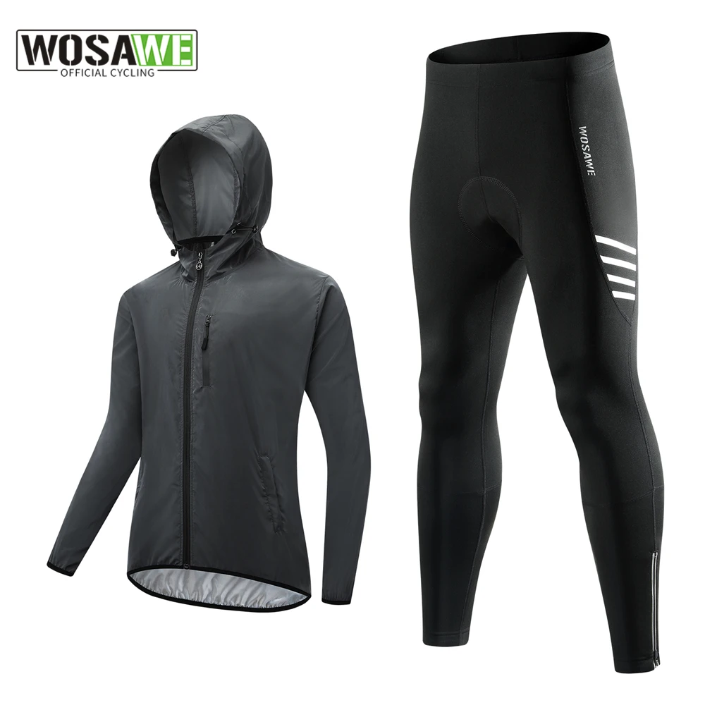 

WOSAWE Reflective Cycling Jacket Set Night Sport Windbreaker Gel MTB Bike Pant Set High Visibility Water Resistant Running Coat