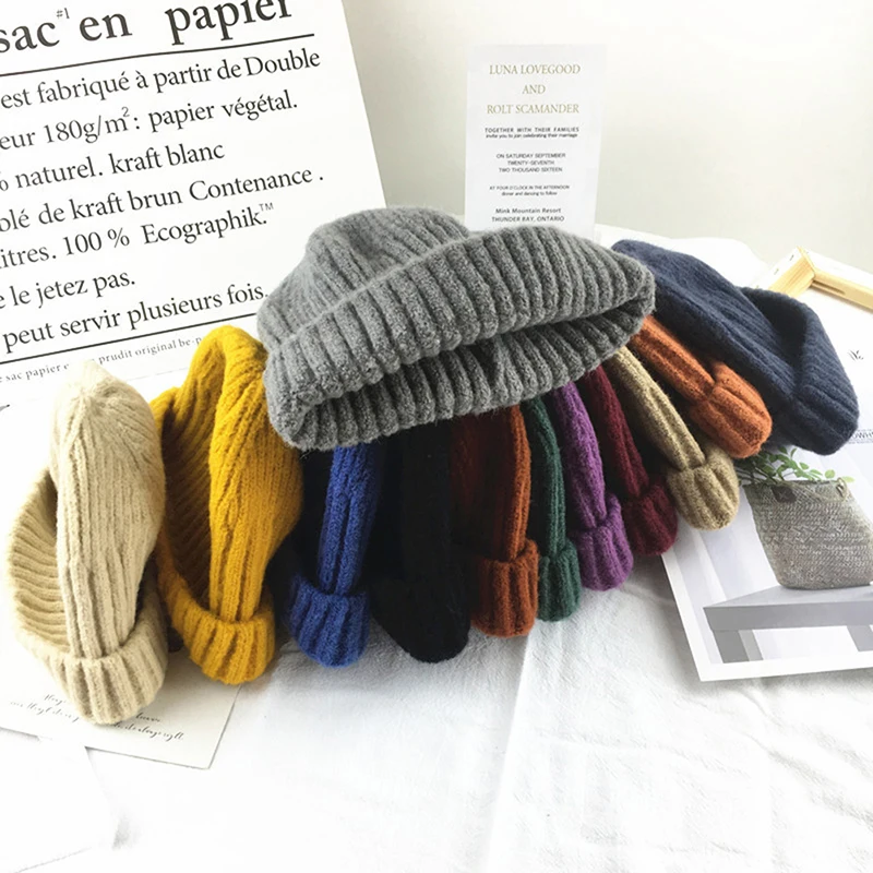 

Casual Knitted Skull Cap Knitted Beanie Winter Hat Skullies Beanies Women Men Winter Wool Warm Cap Knit Beanies Elastic Unisex