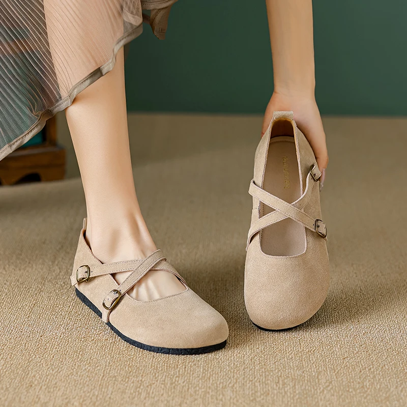 AIYUQI Genuine Leather Mary Jane Shoes Women Retro 2023 New Summer Round Head Women's Flats Casual Loafers For Women