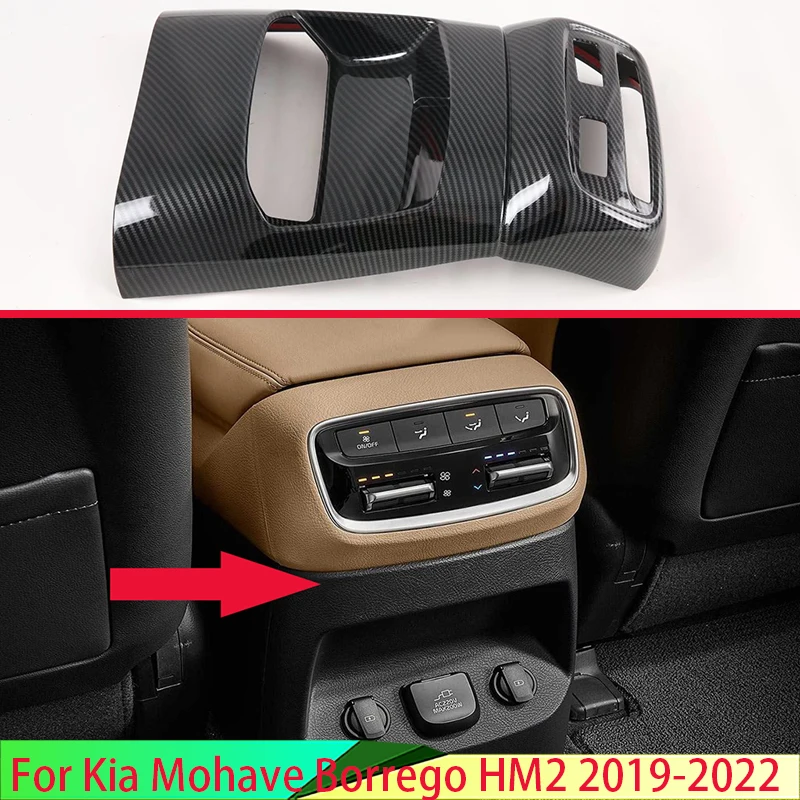 

For Kia Mohave Borrego HM2 2019-2022 Car Accessories Carbon Fiber Style Plated Armrest Box Rear Air Vent Frame Trim Cover