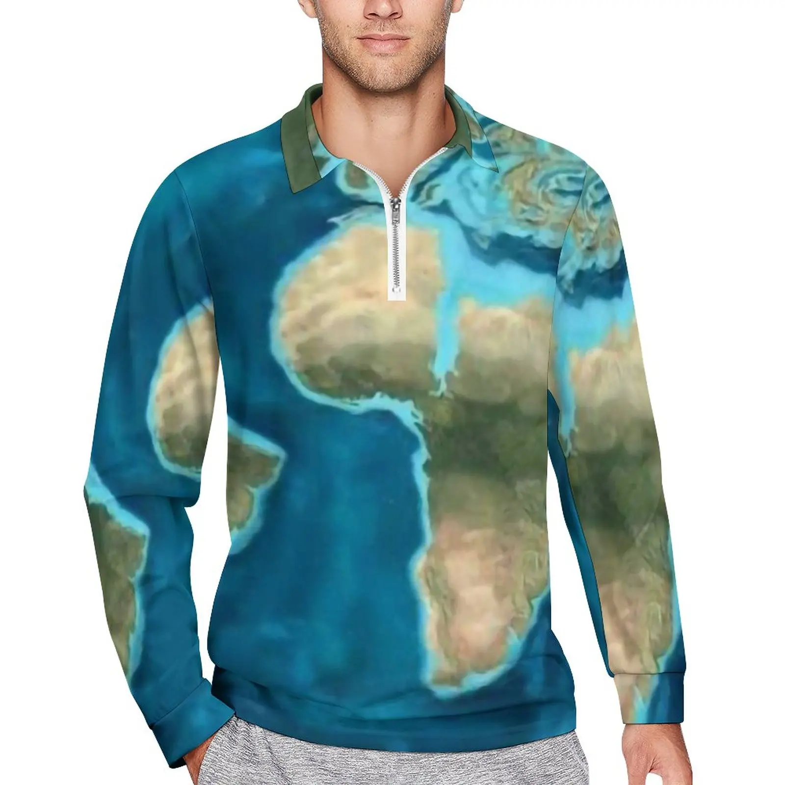 

Earth Map Polo Shirts 65 Million Years Ago Casual Shirt Autumn Streetwear Collar T-Shirts Long Sleeve Printed Oversized Clothes