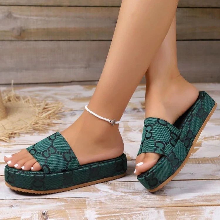 2023 Summer New Sandals Embroidered Slippers Printed High Thick Bottom Anti-slip Fashion Casual Women Shoes Female