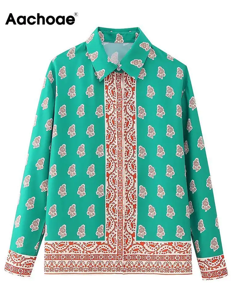 

Винтажные дизайнерские рубашки Aachoae, женские повседневные рубашки с отложным воротником и длинным рукавом, топы, женские однобортные Топы